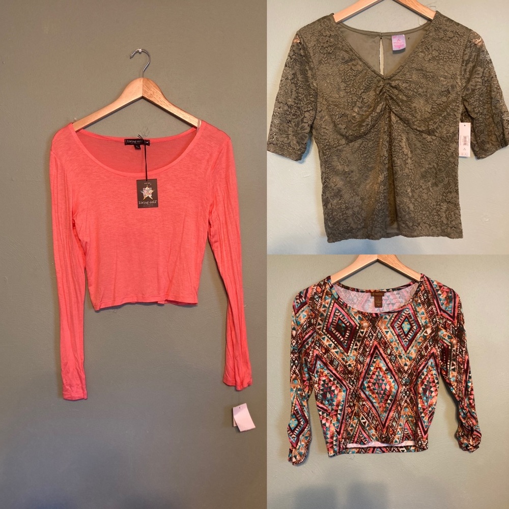 Make an offer!! Bundle of 3 young girl blouses 2 large and one Medium.